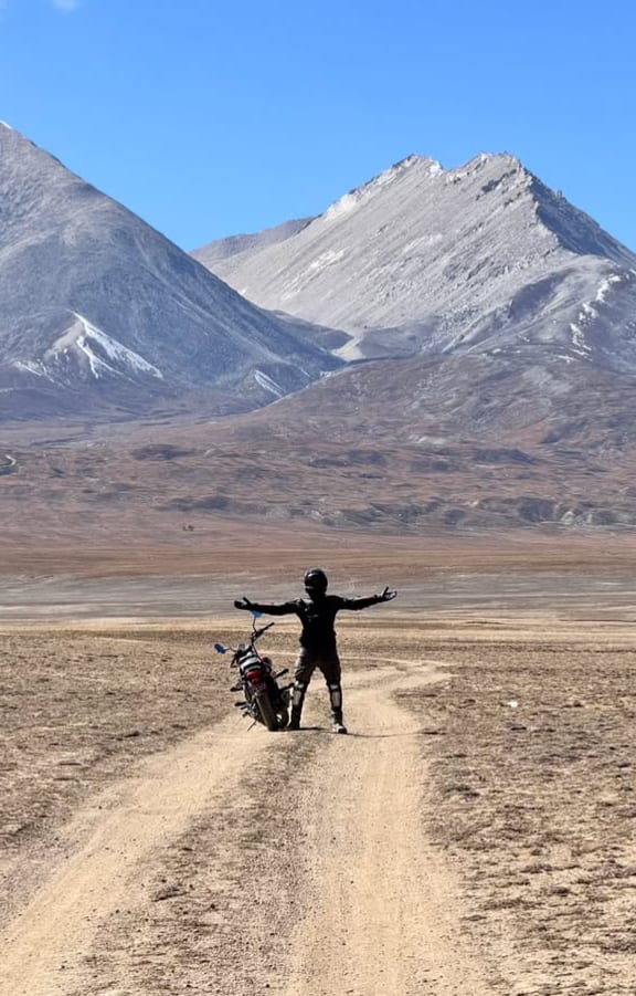 Motorbike stop on a mountain road